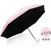 Hengdun Curved hook handle three-fold Umbrella Black rubber sun protection and UV protection UPF50+ Artistic note striped print Portable folding umbrella for students and girls dual-purpose sunshade, supports custom LOGO details Picture